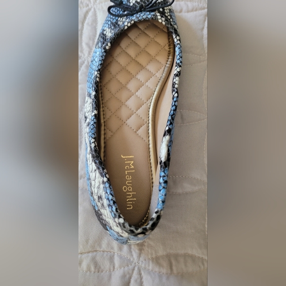 J Mclaughlin Mercer Ballet Flats Snakeskin Blue Black Size 7 Leather Sole - Picture 4 of 16